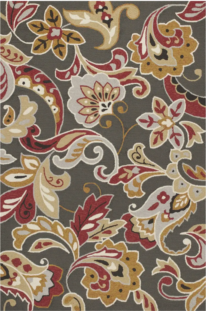 5'X8' Taupe Hand Hooked Uv Treated Floral Indoor Outdoor Area Rug Photo 2