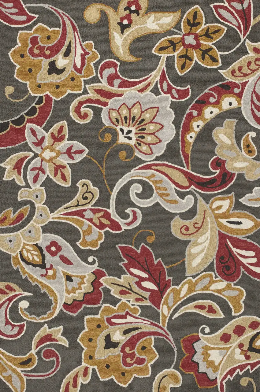 5'X8' Taupe Hand Hooked Uv Treated Floral Indoor Outdoor Area Rug Photo 6