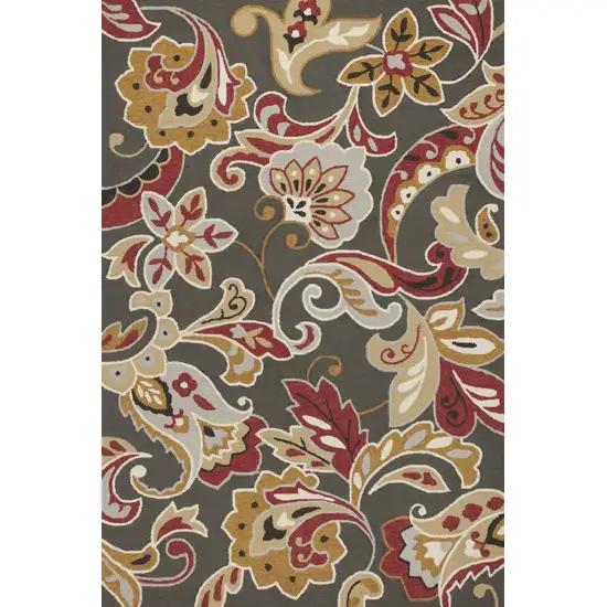 5'X8' Taupe Hand Hooked Uv Treated Floral Indoor Outdoor Area Rug Photo 6