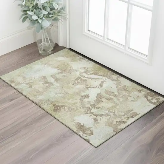 Taupe Ivory And Beige Abstract Washable Area Rug With UV Protection Photo 2