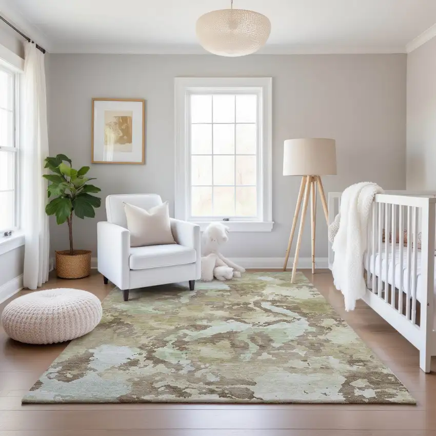 Taupe Ivory And Beige Abstract Washable Area Rug With UV Protection Photo 5