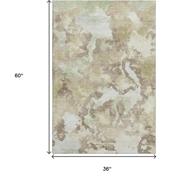 Taupe Ivory And Beige Abstract Washable Area Rug With UV Protection Photo 3
