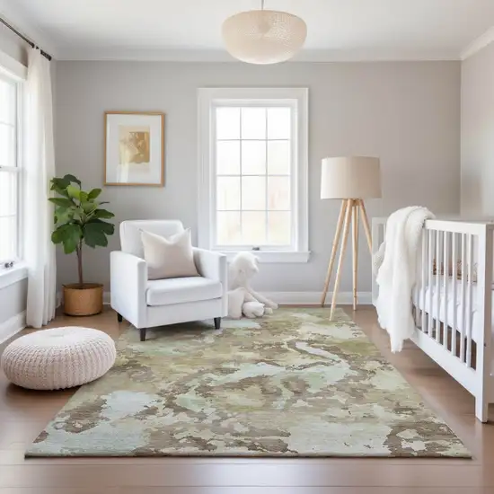 Taupe Ivory And Beige Abstract Washable Area Rug With UV Protection Photo 4