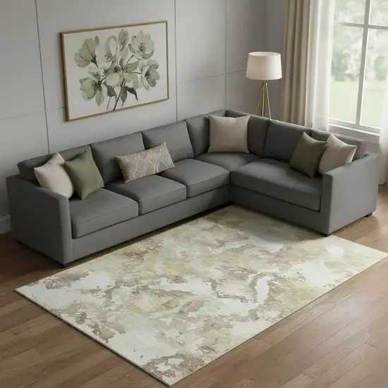 Taupe Ivory And Beige Abstract Washable Area Rug With UV Protection Photo 2