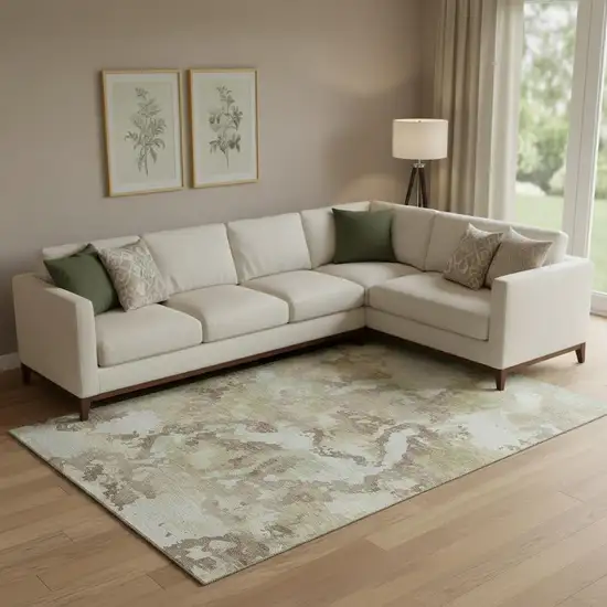 Taupe Ivory And Beige Abstract Washable Area Rug With UV Protection Photo 2