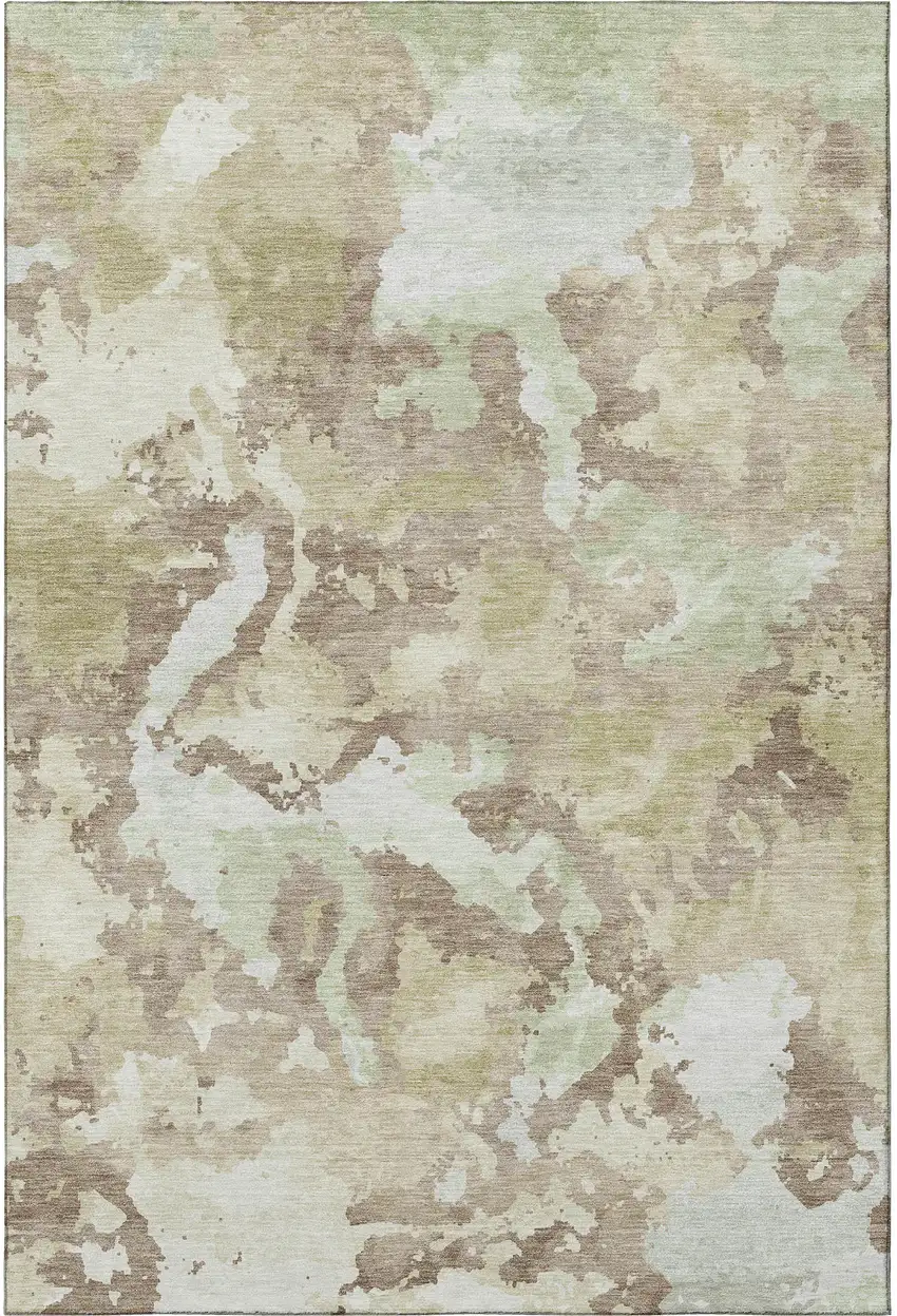 Taupe Ivory And Beige Abstract Washable Area Rug With UV Protection Photo 2
