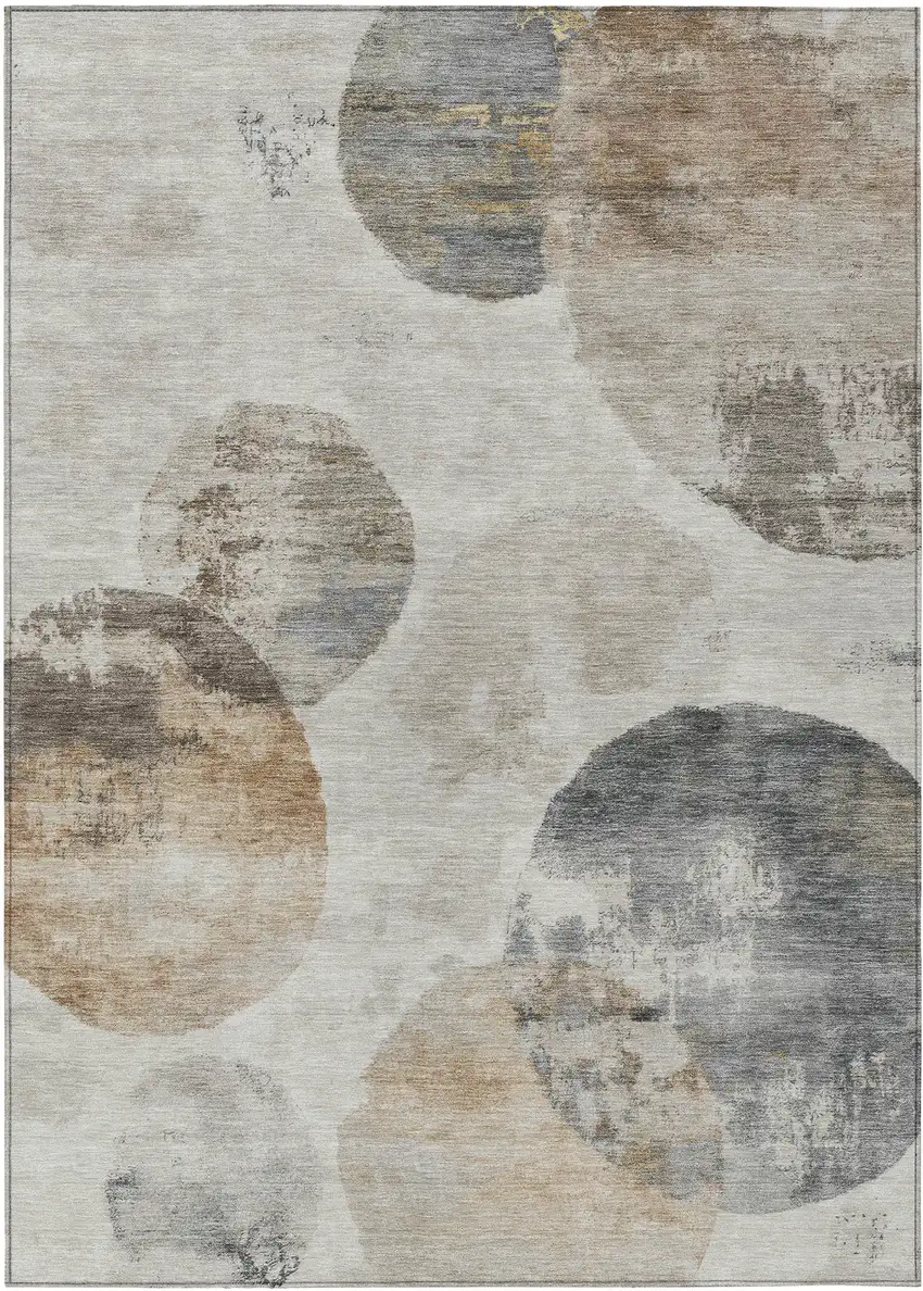 Taupe Ivory And Beige Abstract Washable Indoor Outdoor Area Rug Photo 2
