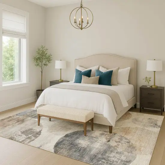 Taupe Ivory And Beige Abstract Washable Indoor Outdoor Area Rug Photo 9