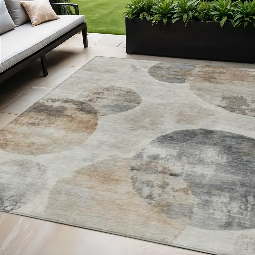 Taupe Ivory And Beige Abstract Washable Indoor Outdoor Area Rug Photo 1