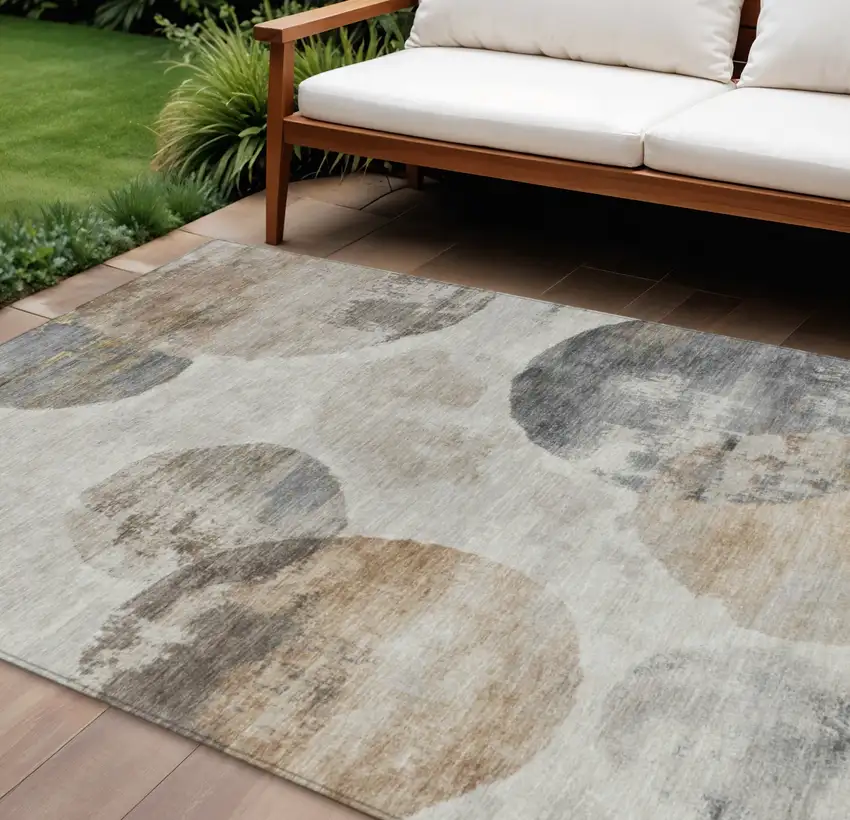 Taupe Ivory And Beige Abstract Washable Indoor Outdoor Area Rug Photo 1