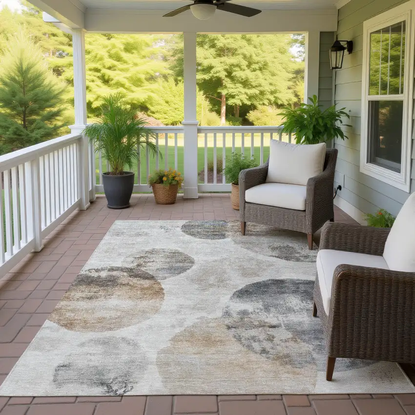Taupe Ivory And Beige Abstract Washable Indoor Outdoor Area Rug Photo 9
