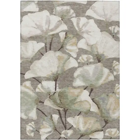 Taupe Ivory And Beige Botanical Leaves Washable Indoor Outdoor Area Rug Photo 7