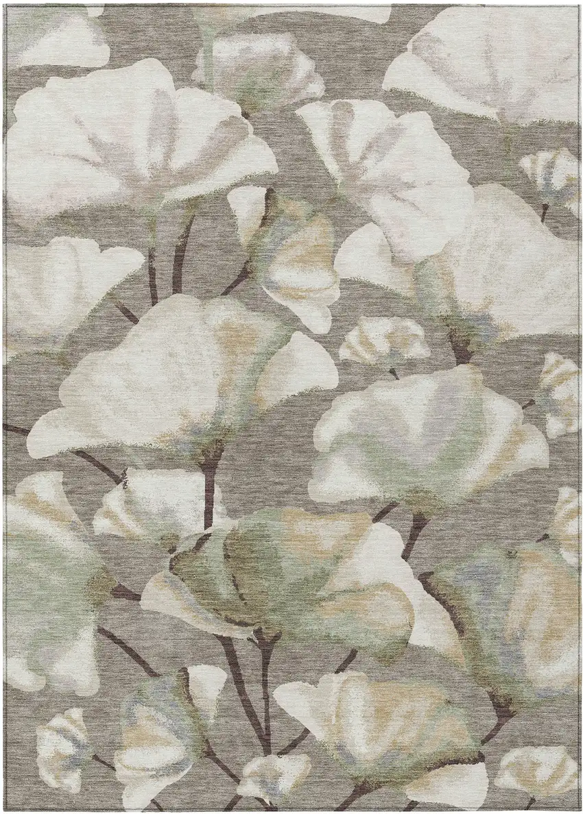 Taupe Ivory And Beige Botanical Leaves Washable Indoor Outdoor Area Rug Photo 7