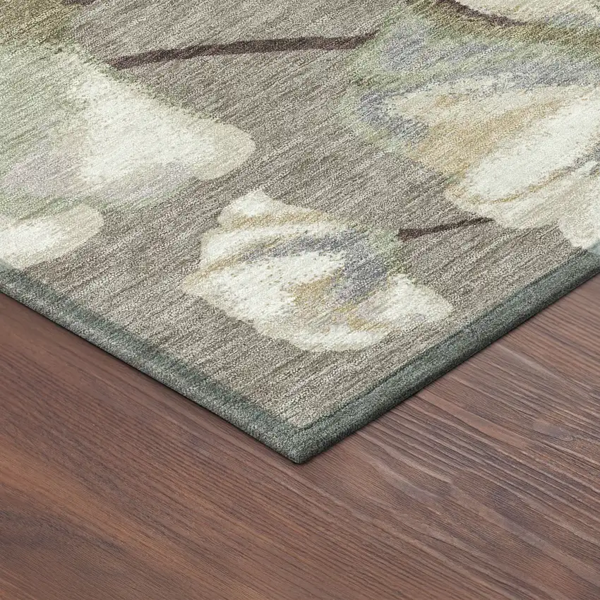 Taupe Ivory And Beige Botanical Leaves Washable Indoor Outdoor Area Rug Photo 9