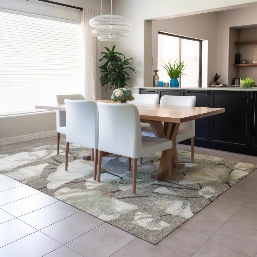 Taupe Ivory And Beige Botanical Leaves Washable Indoor Outdoor Area Rug Photo 5