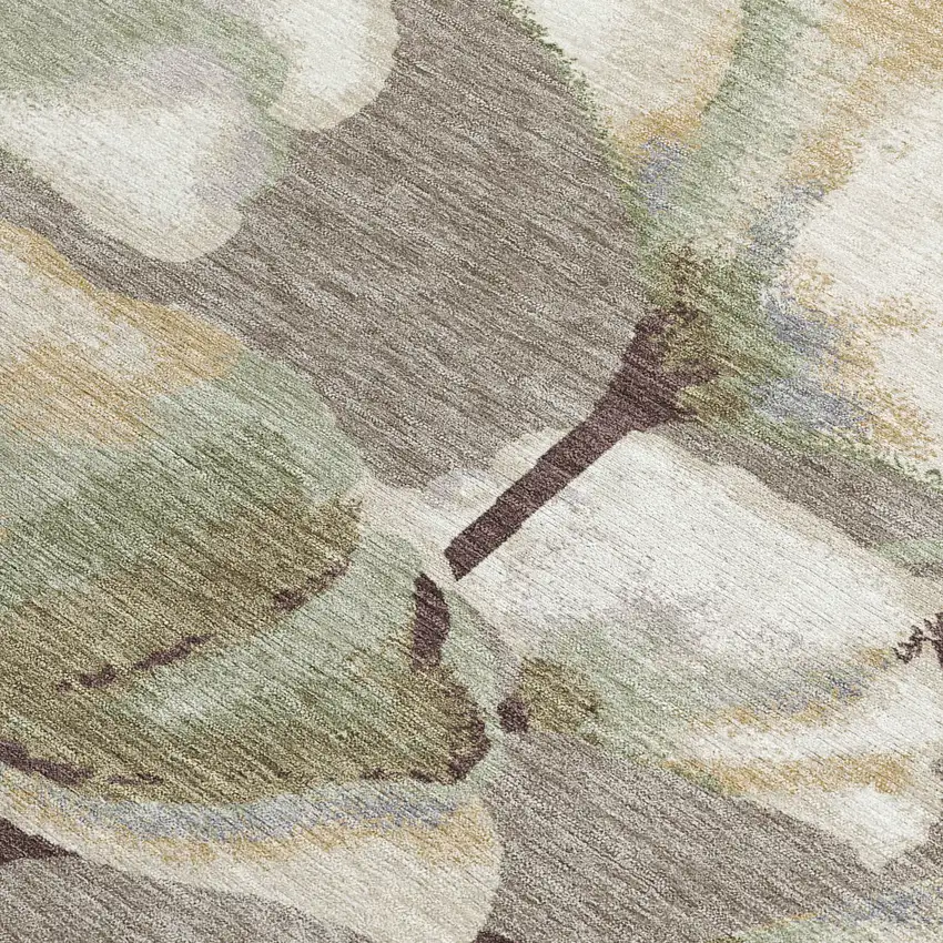 Taupe Ivory And Beige Botanical Leaves Washable Indoor Outdoor Area Rug Photo 2