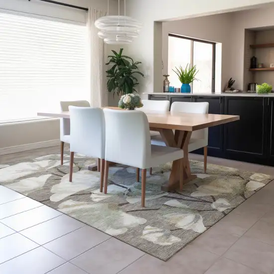 Taupe Ivory And Beige Botanical Leaves Washable Indoor Outdoor Area Rug Photo 4