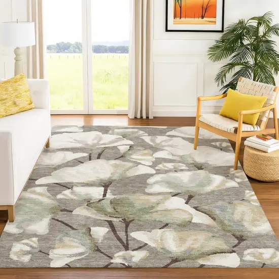 Taupe Ivory And Beige Botanical Leaves Washable Indoor Outdoor Area Rug Photo 3