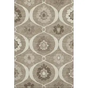 Photo of Taupe Ivory And Beige Medallion Washable Area Rug With UV Protection