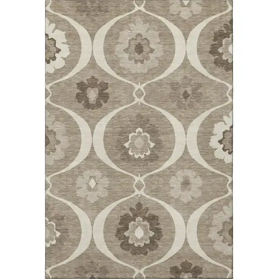 Taupe Ivory And Beige Medallion Washable Area Rug With UV Protection Photo 4