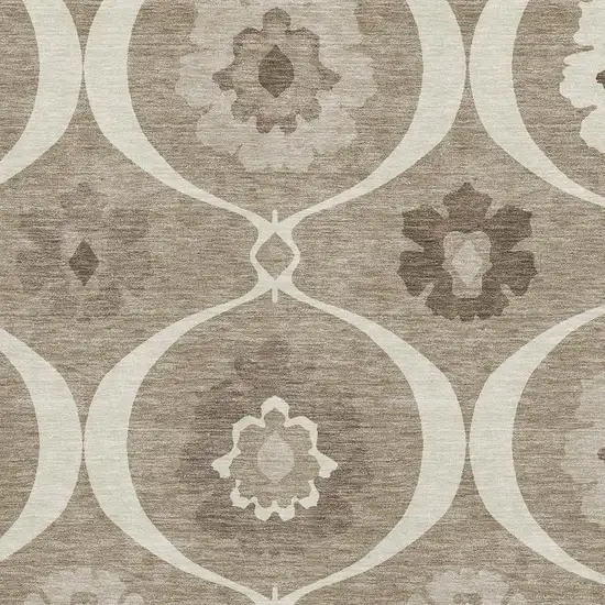 Taupe Ivory And Beige Medallion Washable Area Rug With UV Protection Photo 3