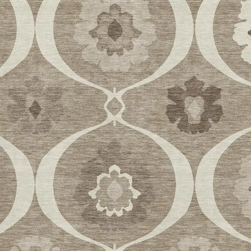 Taupe Ivory And Beige Medallion Washable Area Rug With UV Protection Photo 3