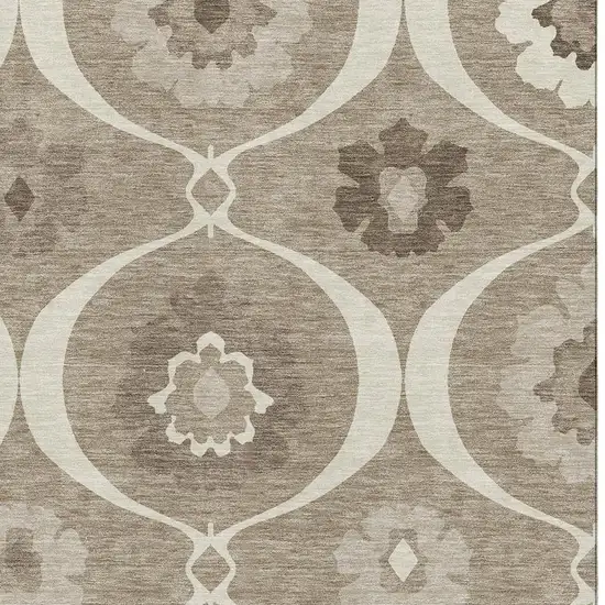 Taupe Ivory And Beige Medallion Washable Area Rug With UV Protection Photo 3
