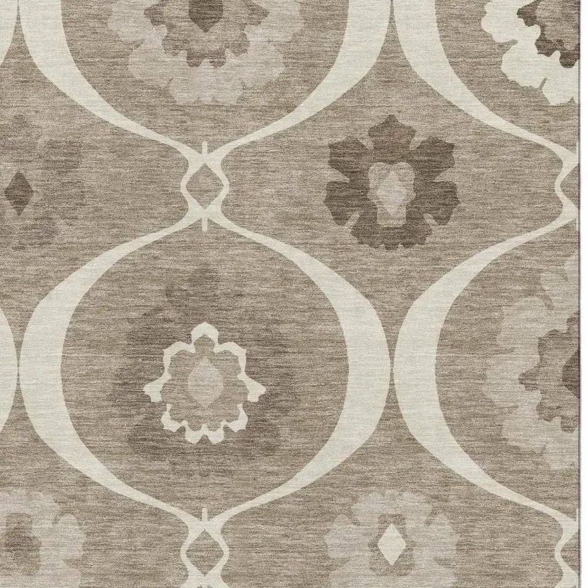 Taupe Ivory And Beige Medallion Washable Area Rug With UV Protection Photo 3