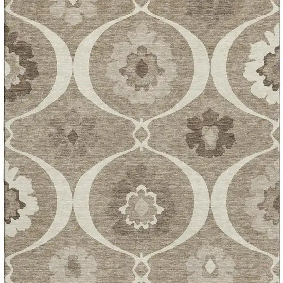 Taupe Ivory And Beige Medallion Washable Area Rug With UV Protection Photo 3