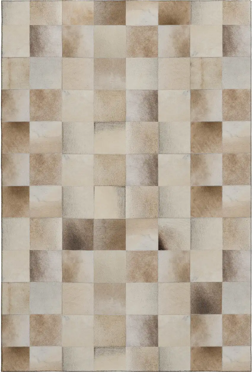 Taupe Ivory And Beige Patchwork Washable Area Rug With UV Protection Photo 2