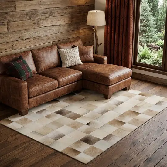 Beige Ivory And Taupe Geometric Washable Area Rug With UV Protection Photo 1