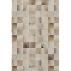 Photo of Taupe Ivory And Beige Patchwork Washable Area Rug With UV Protection