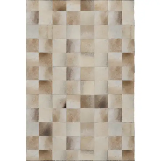 Taupe Ivory And Beige Patchwork Washable Area Rug With UV Protection Photo 4