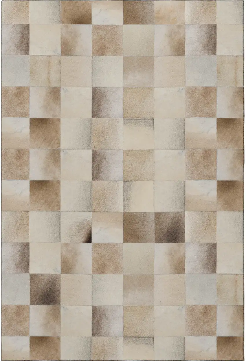 Taupe Ivory And Beige Patchwork Washable Area Rug With UV Protection Photo 4
