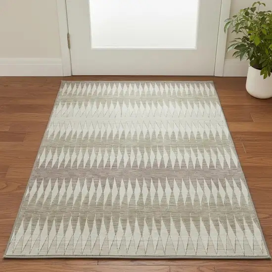 Taupe Ivory And Beige Striped Washable Area Rug With UV Protection Photo 2