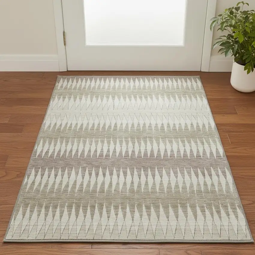 Taupe Ivory And Beige Striped Washable Area Rug With UV Protection Photo 2