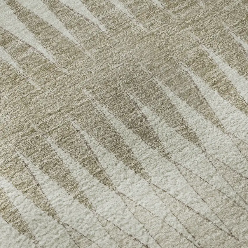 Taupe Ivory And Beige Striped Washable Area Rug With UV Protection Photo 9