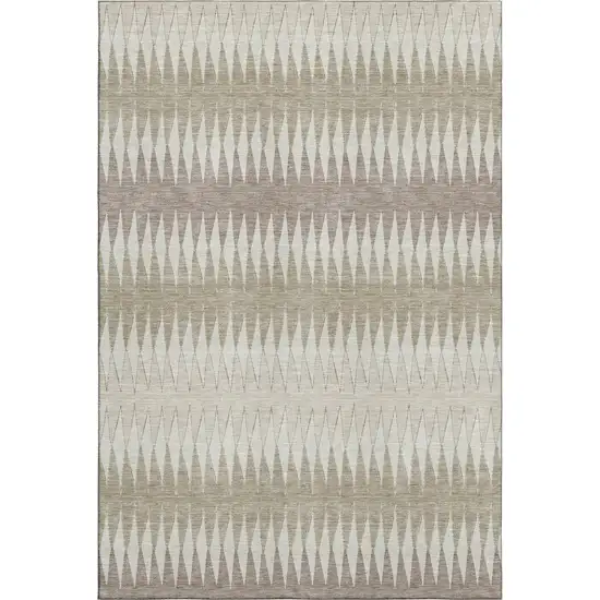Taupe Ivory And Beige Striped Washable Area Rug With UV Protection Photo 1