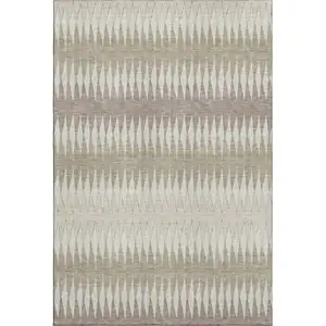 Photo of Taupe Ivory And Beige Striped Washable Area Rug With UV Protection