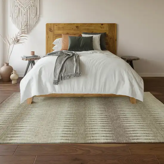 Taupe Ivory And Beige Striped Washable Area Rug With UV Protection Photo 5