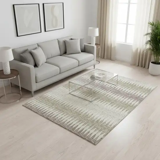 Taupe Ivory And Beige Striped Washable Area Rug With UV Protection Photo 2