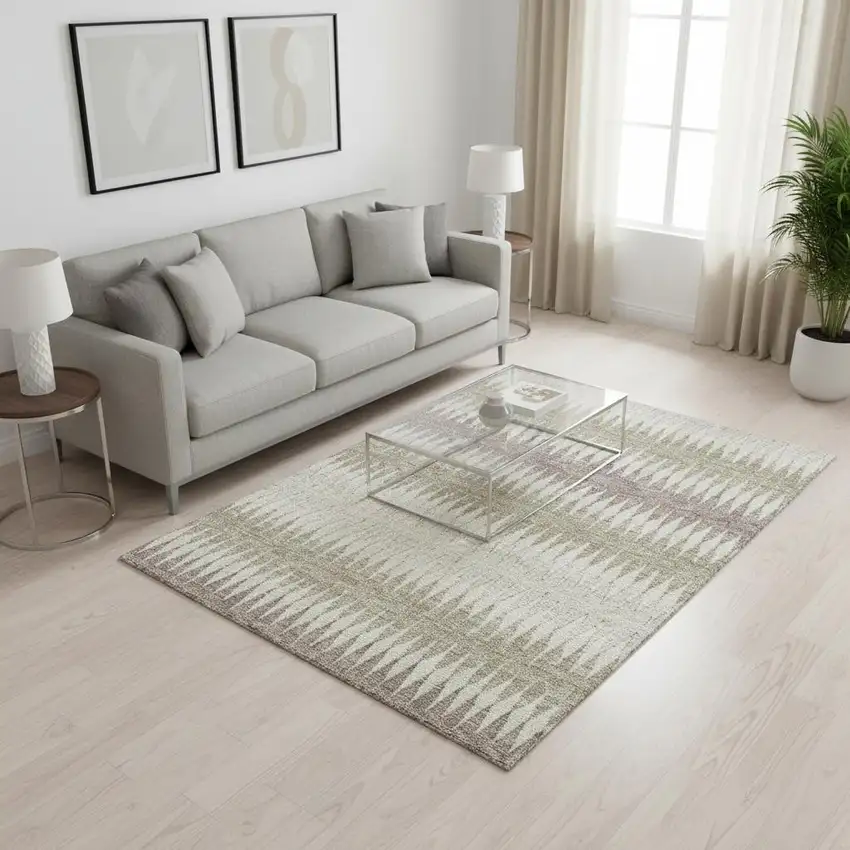 Taupe Ivory And Beige Striped Washable Area Rug With UV Protection Photo 2