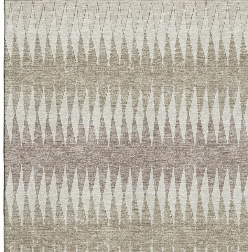 Taupe Ivory And Beige Striped Washable Area Rug With UV Protection Photo 3