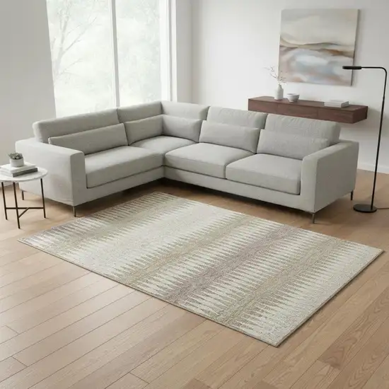 Taupe Ivory And Beige Striped Washable Area Rug With UV Protection Photo 2