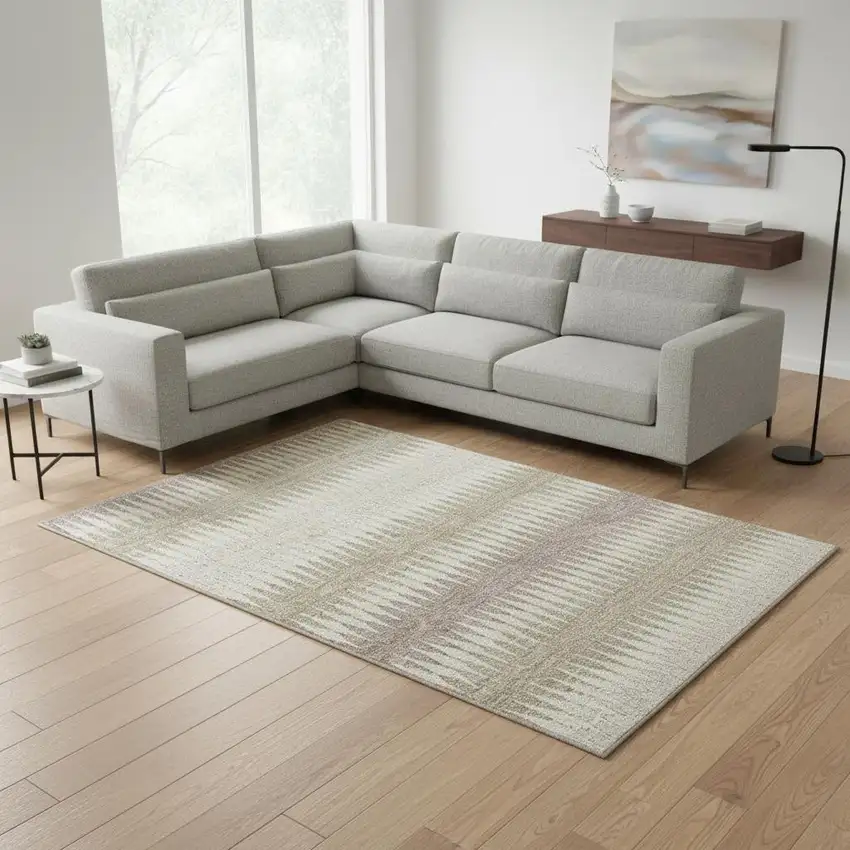 Taupe Ivory And Beige Striped Washable Area Rug With UV Protection Photo 2