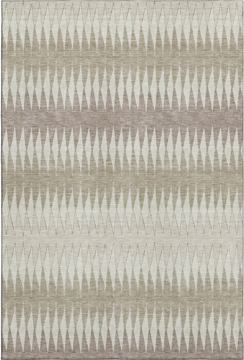 Taupe Ivory And Beige Striped Washable Area Rug With UV Protection Photo 1