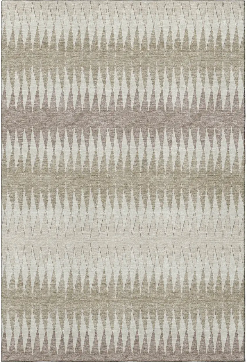 Taupe Ivory And Beige Striped Washable Area Rug With UV Protection Photo 4