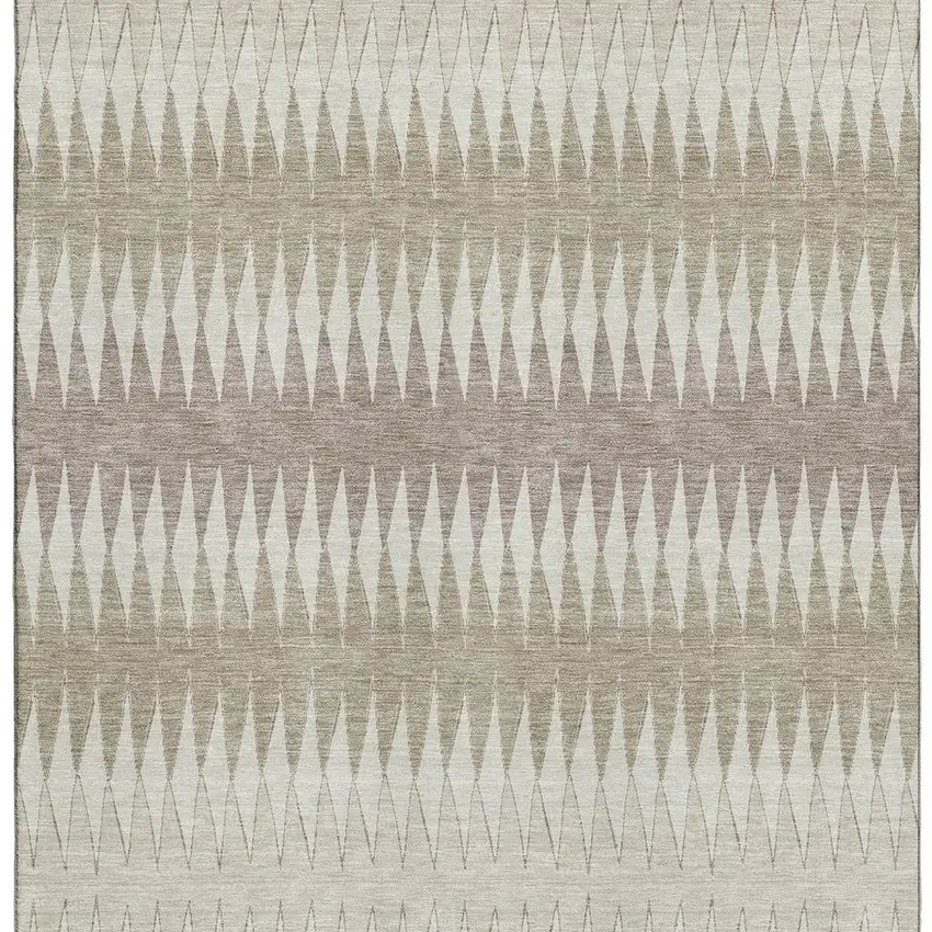 Taupe Ivory And Beige Striped Washable Area Rug With UV Protection Photo 3