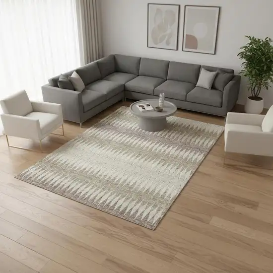 Taupe Ivory And Beige Striped Washable Area Rug With UV Protection Photo 2