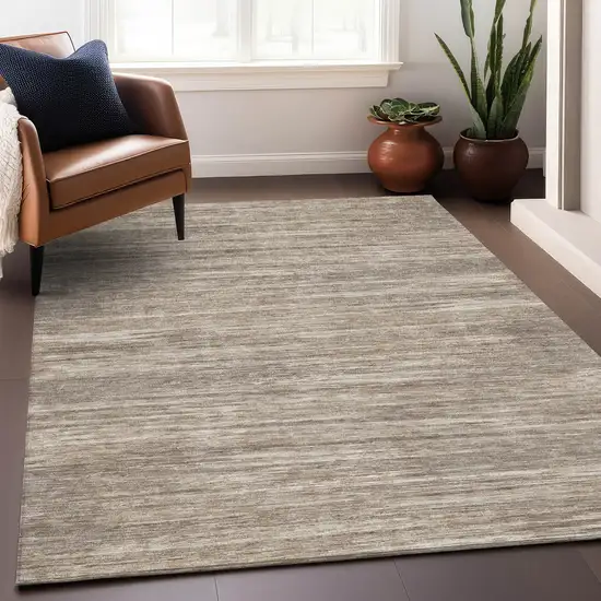 Taupe Ivory And Beige Striped Washable Area Rug With UV Protection Photo 5